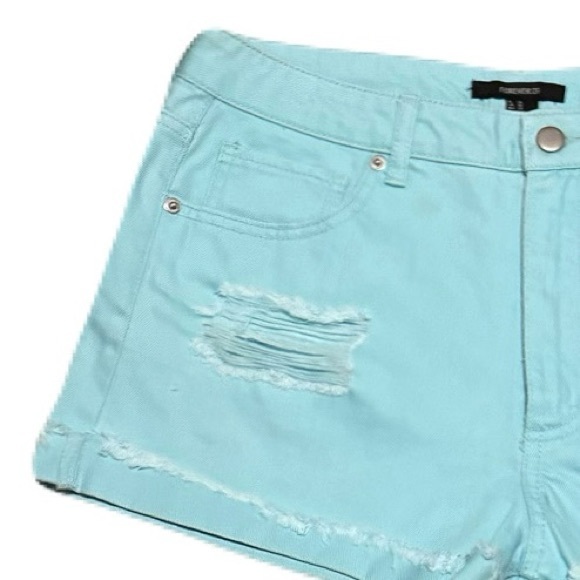 Forever 21 Mint Green Distressed/Ripped Cuffed Denim Shorts Size 30 - Picture 6 of 13